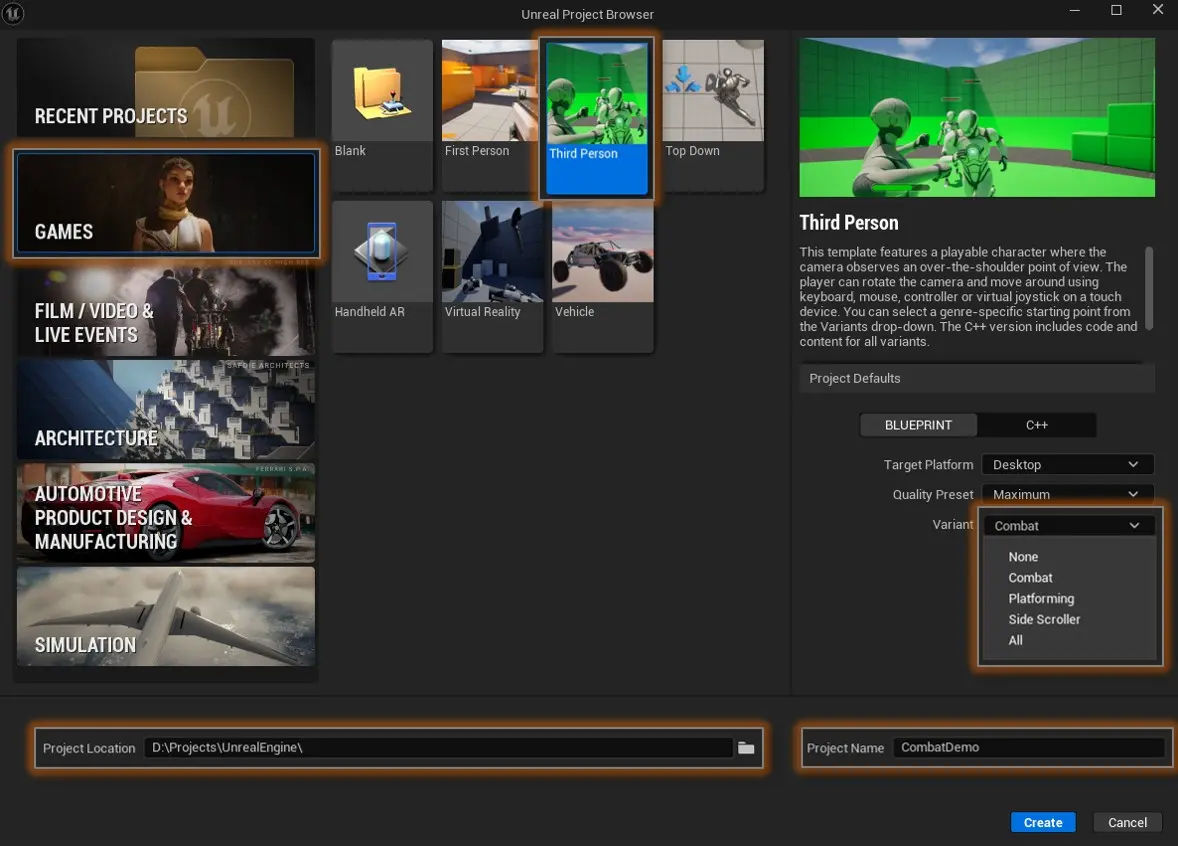 Unreal Project Browser